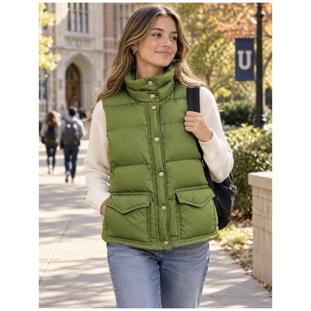 Vintage J.Crew Down Puffer Vest Sz M Green Outdoor Classic